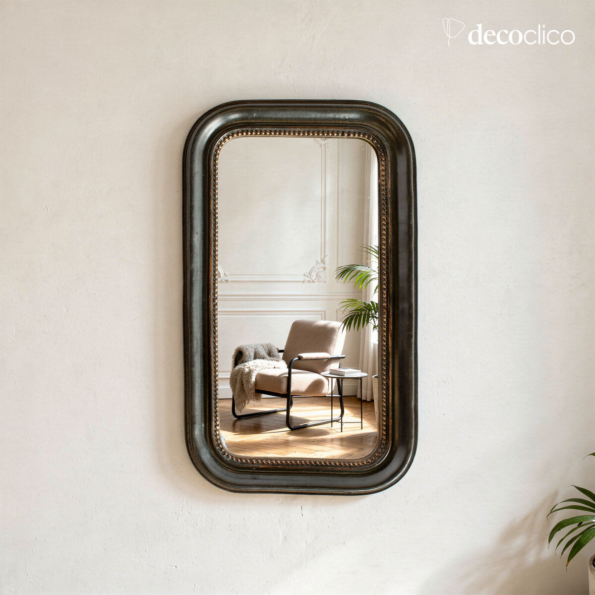 Rectangular mirror with a matt coal gray outline Embo