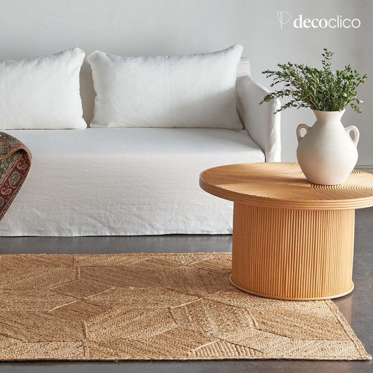 Rectangular natural jute mat with hand-woven patterns, 140 x 200 cm Bergen