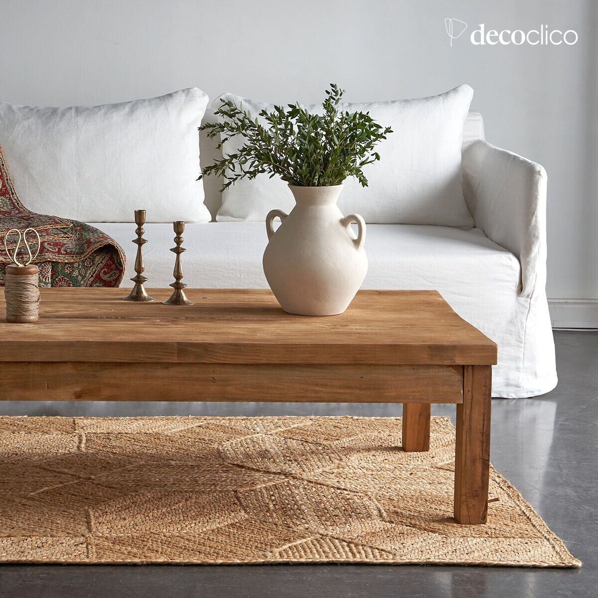 Rectangular natural jute mat with hand-woven patterns, 140 x 200 cm Bergen