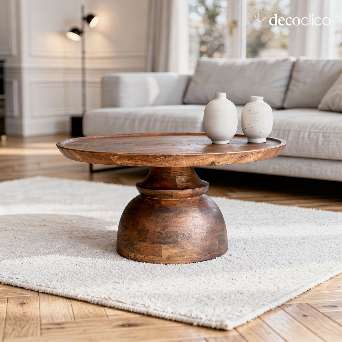 Round coffee table in brown solid wood Totem