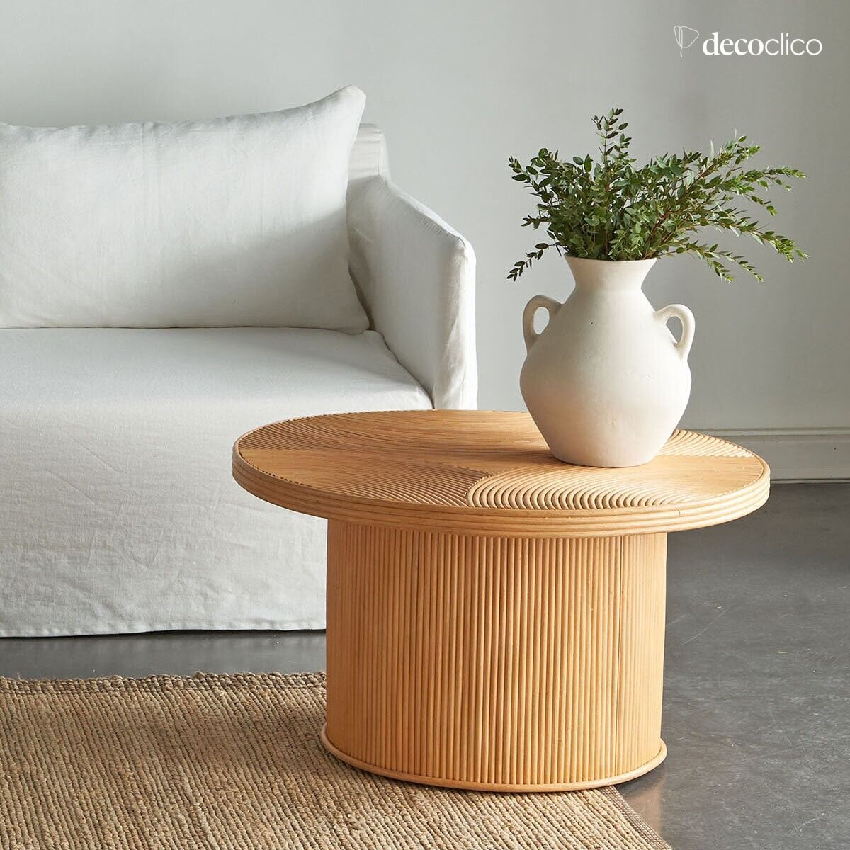 Round low table in laminated rattan, diameter 80 cm