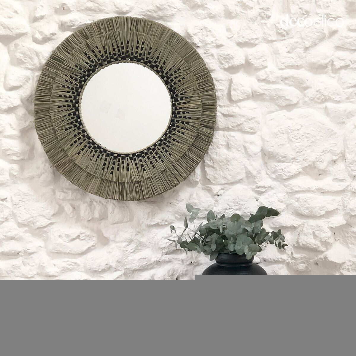 Round mirror in natural and black mendong straw 80 cm  Sorong