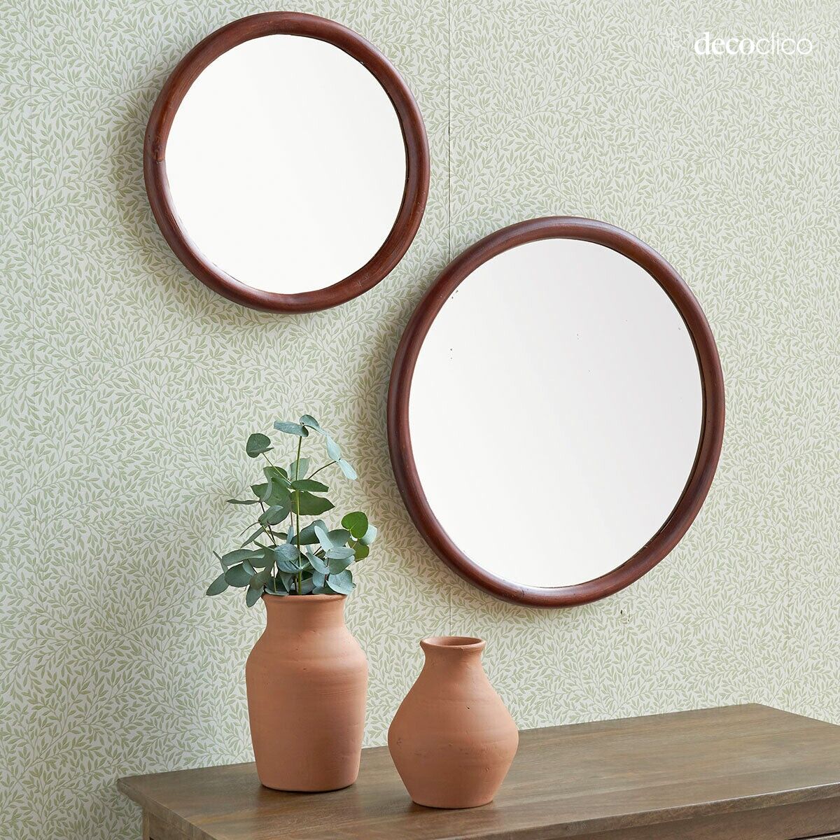 Round mirror with dark rattan frame 35 cm