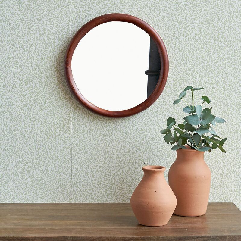 Round mirror with dark rattan frame 35 cm