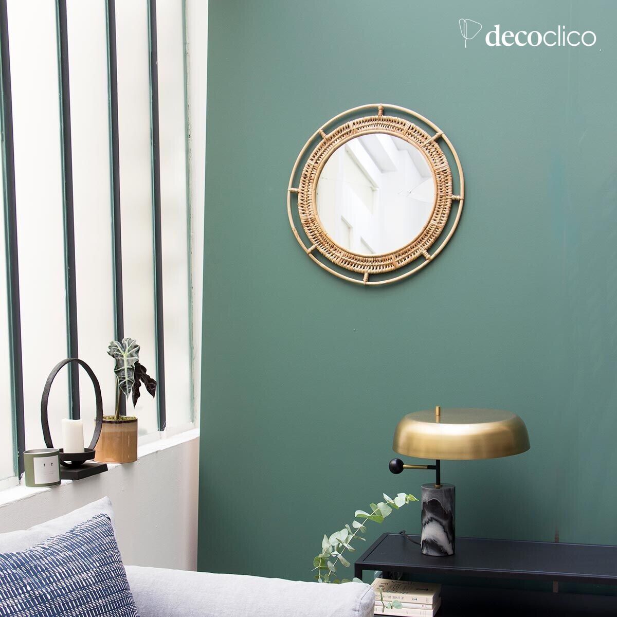 Round natural rattan mirror 60 cm Moka