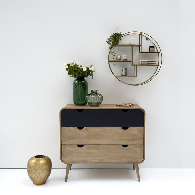 Round wall shelf in metal with wire and antique finish Uptown