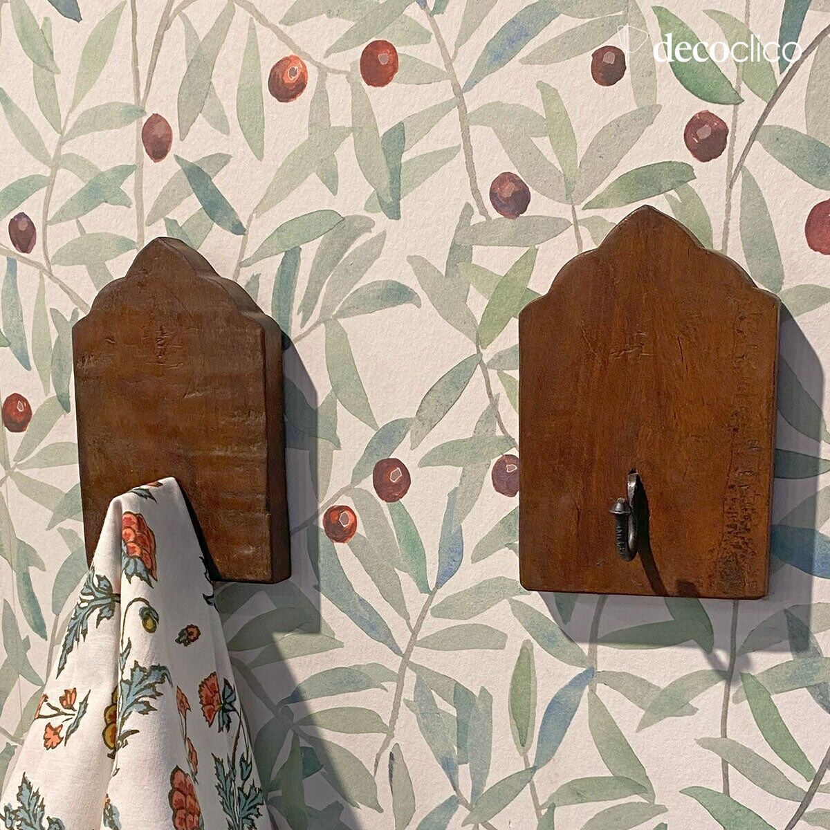 Set of 2 coat hooks in recycled wood and metal Vermont