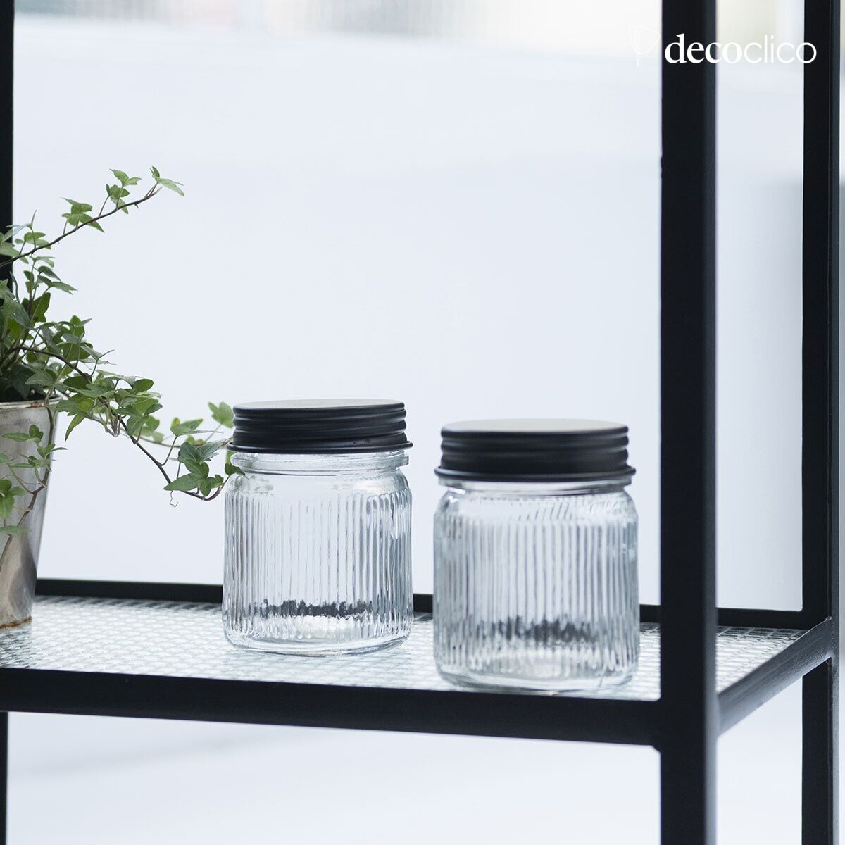 Set of 2 glass and black brass jars Chaumont