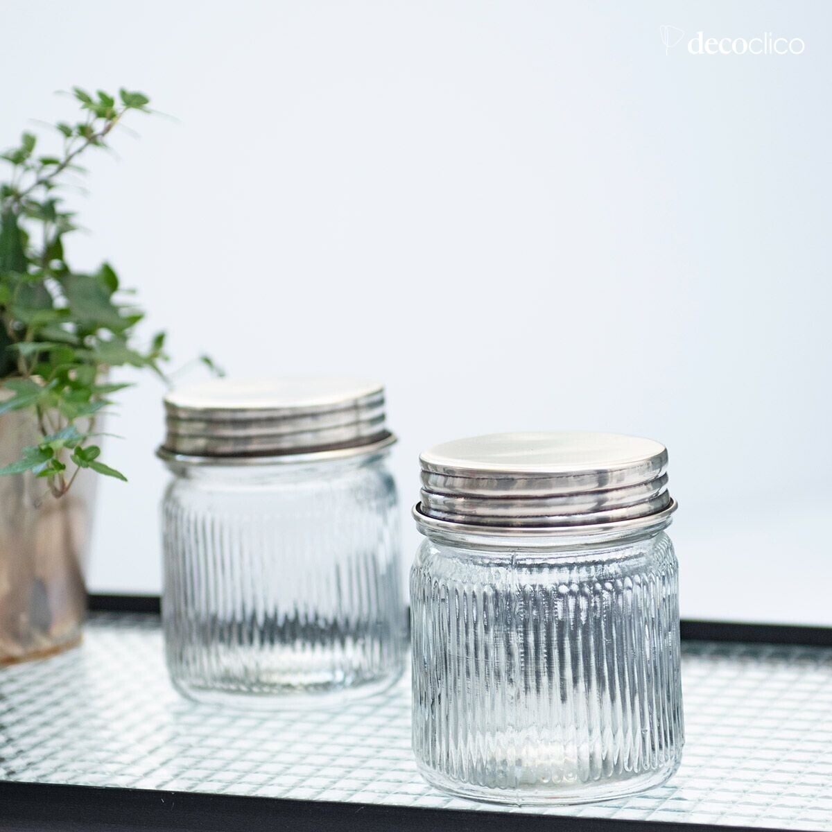 Set of 2 glass and silver-plated brass jars Chaumont