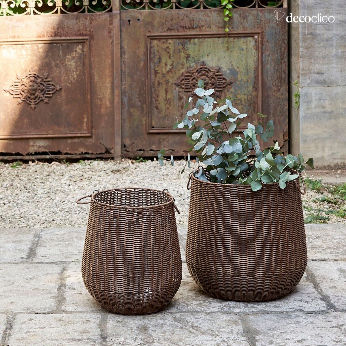 Set of 2 handmade brown polyrotin basket planters Tavira