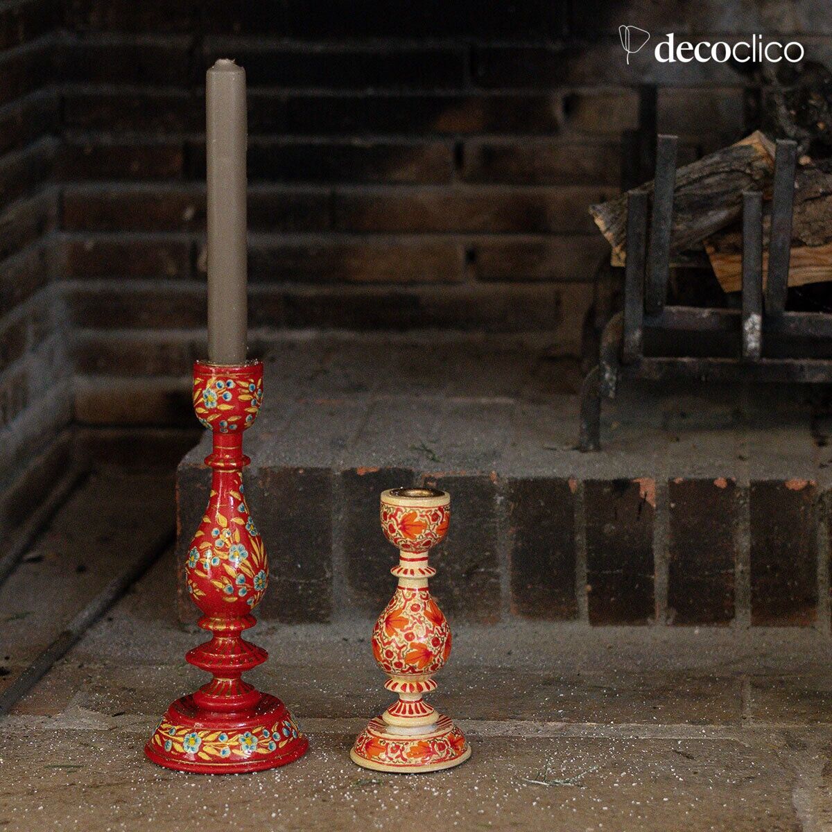 Set of 2 papier-mâché candlesticks with floral motif Melle