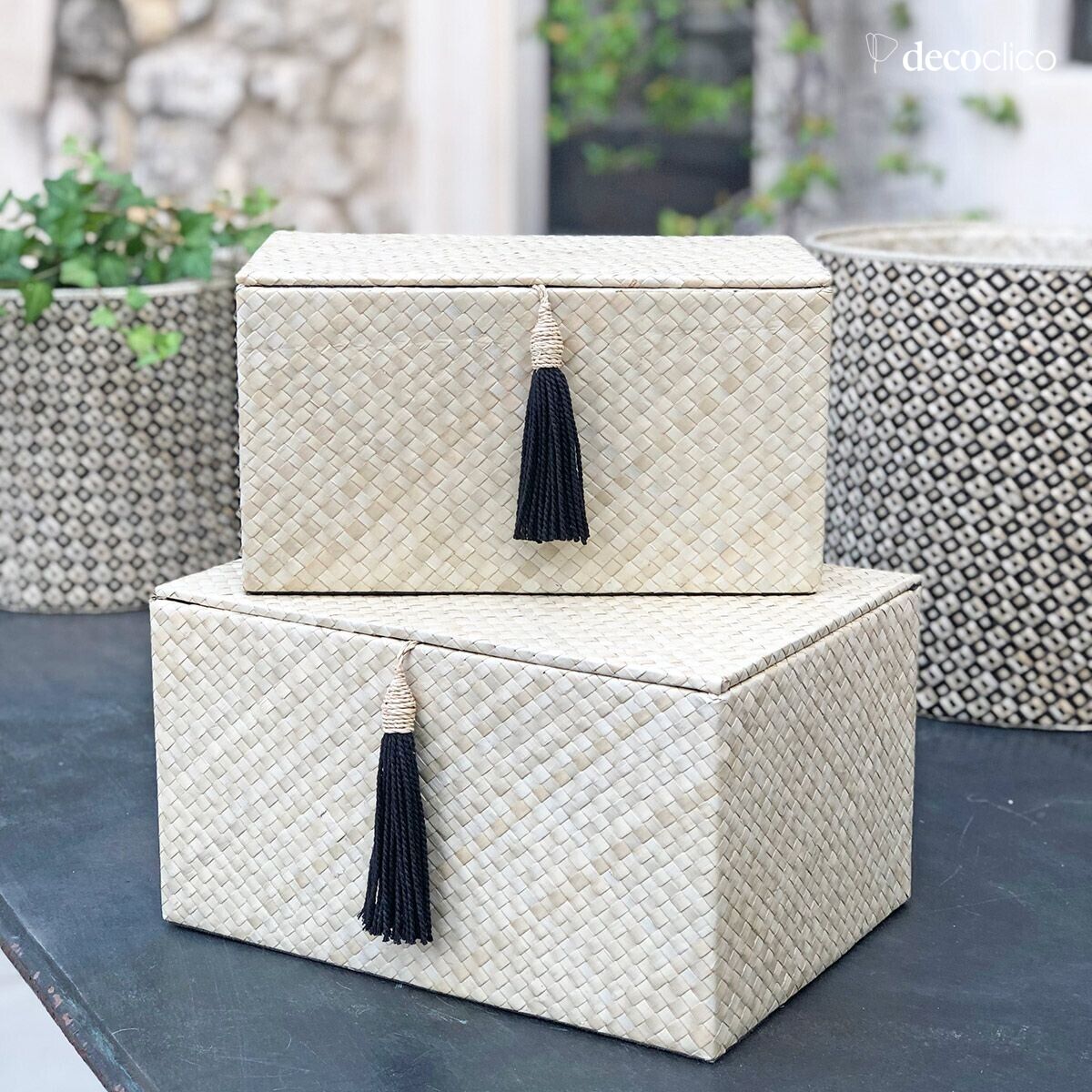 Set of 2 rectangular pandan boxes  Wayan Casatera