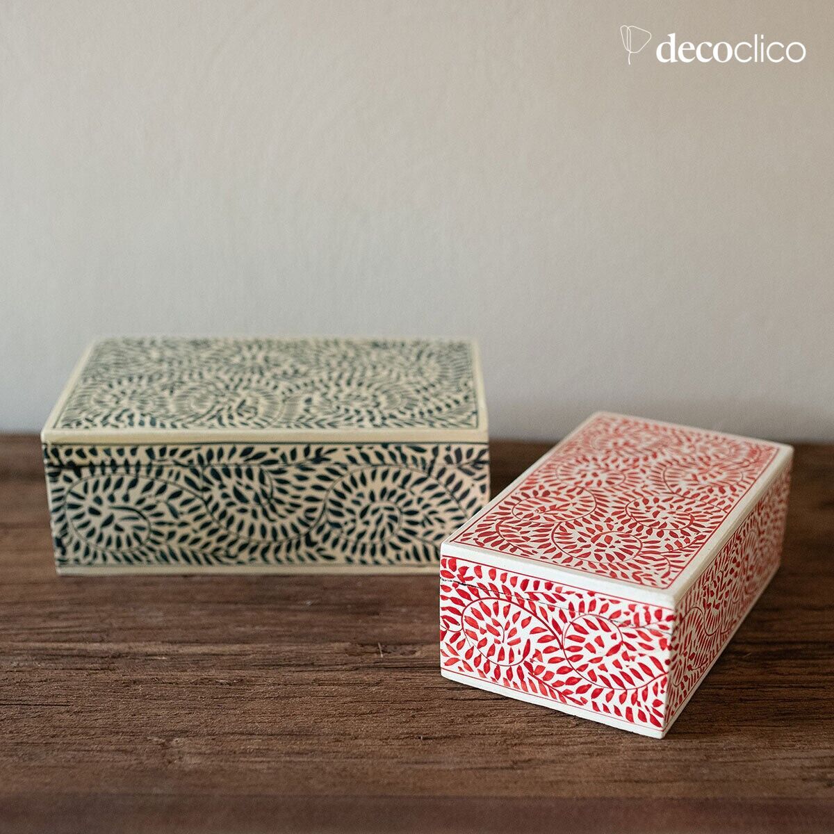 Set of 2 rectangular papier-mâché boxes Melle