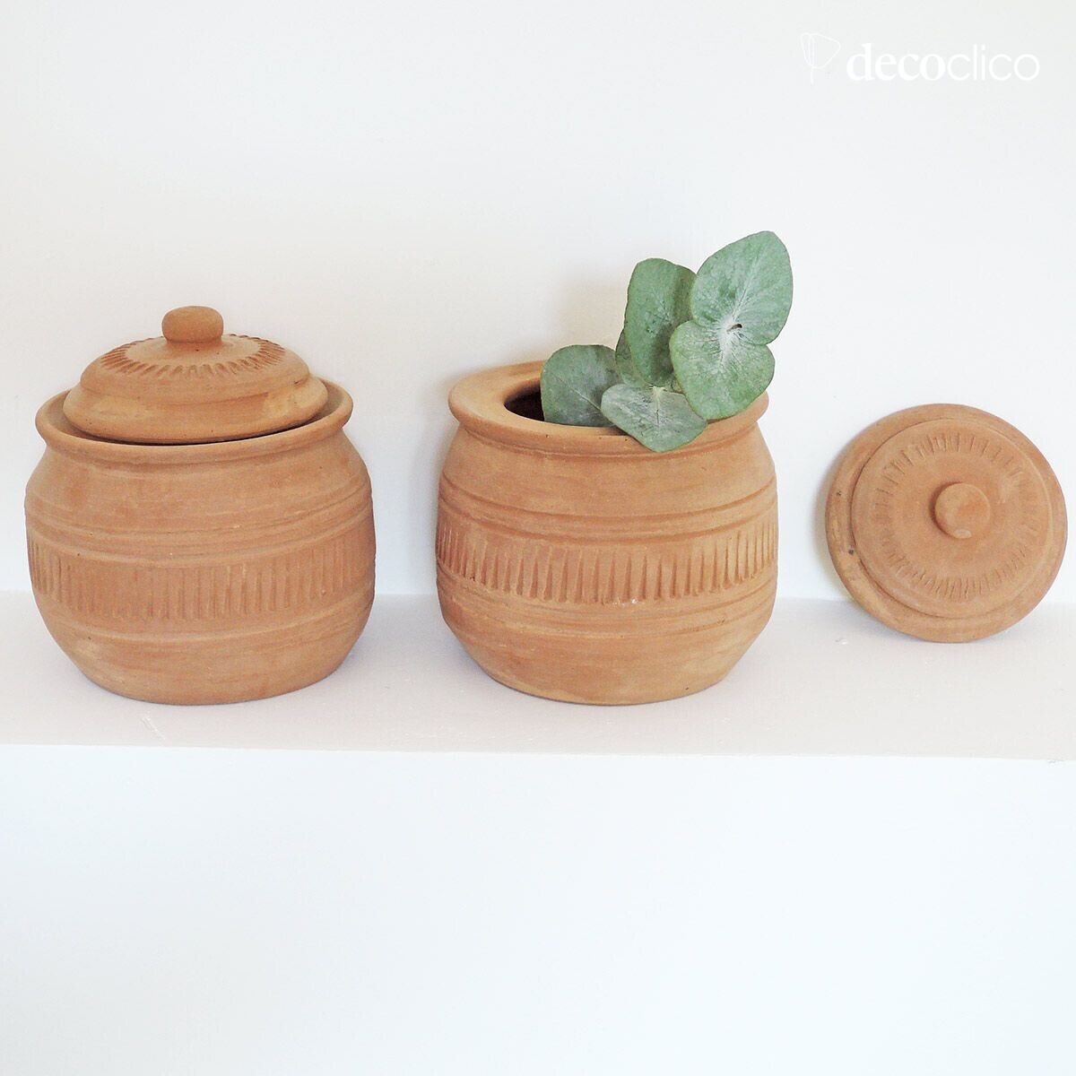 Set of 2 terracotta pots with lid, handmade Petra