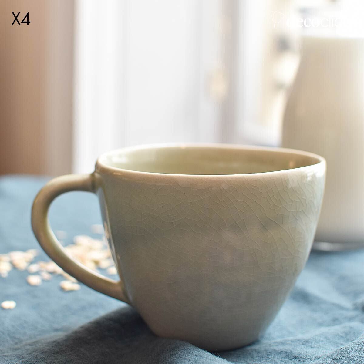 Set of 4 crackled aqua green ceramic mugs Frost