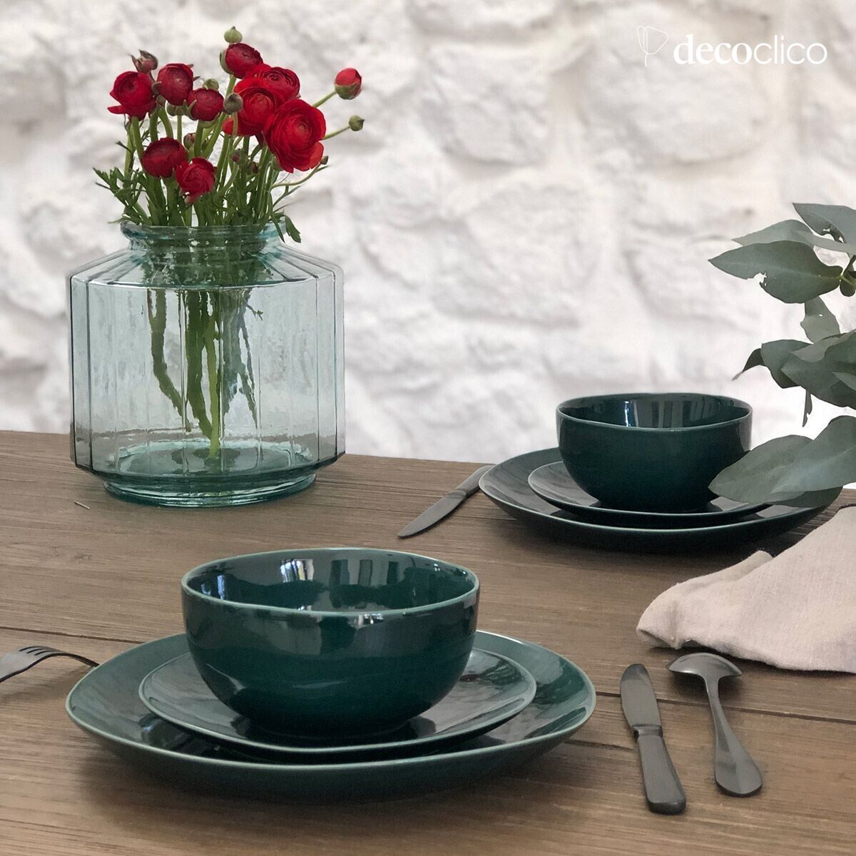 Set of 4 English green ceramic bowls Lagune