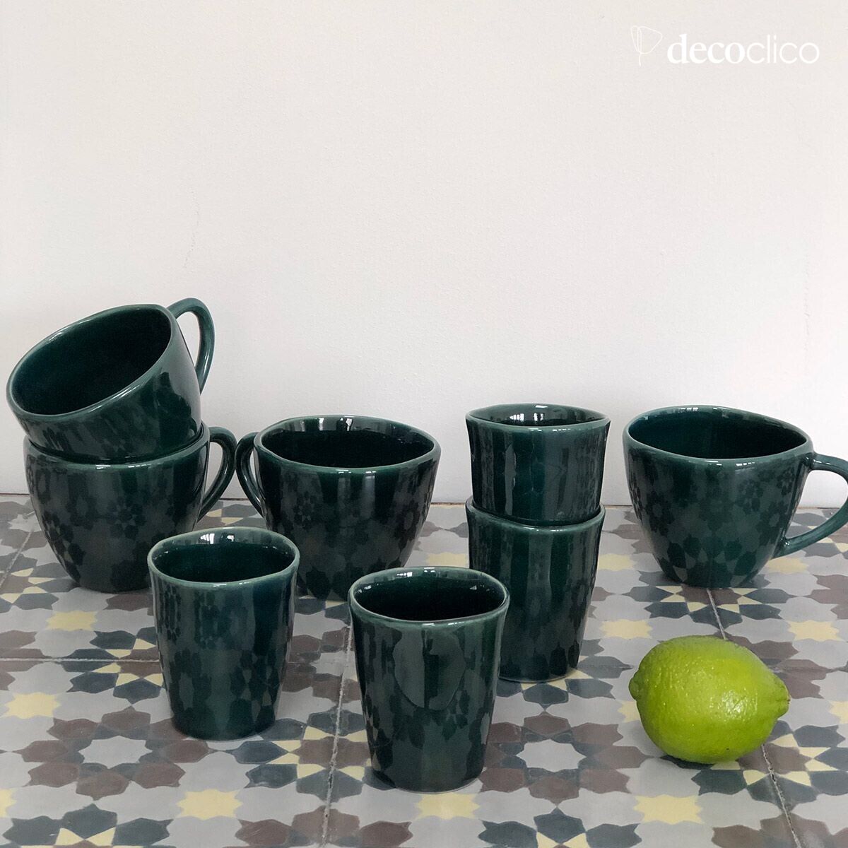 Set of 4 English green ceramic espresso cups Lagune