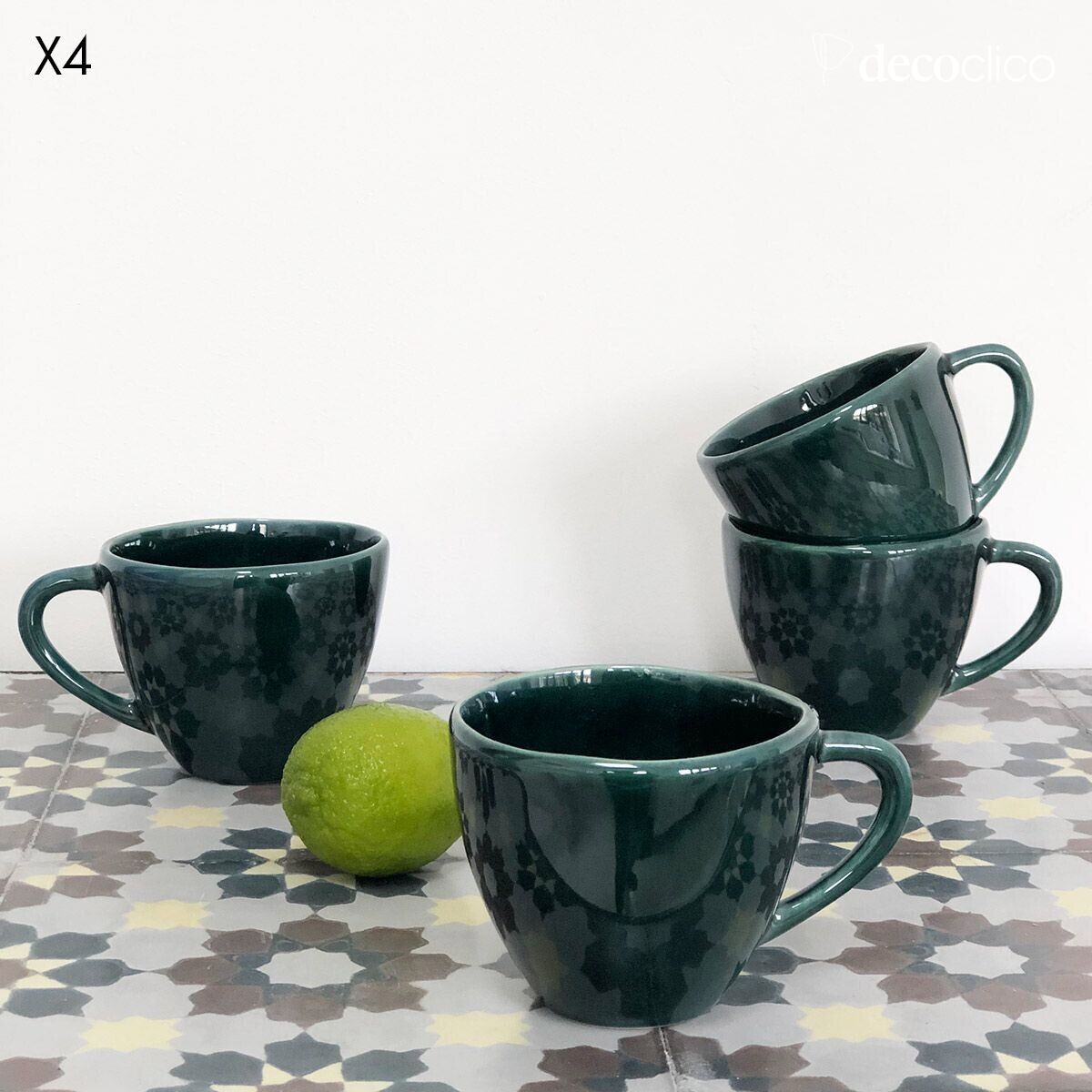 Set of 4 English green ceramic mugs Lagune