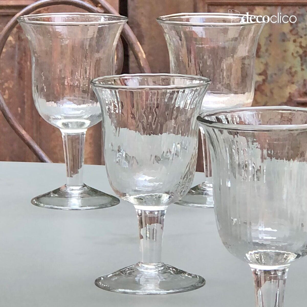 Set of 4 stemmed glasses in patterned glass GM