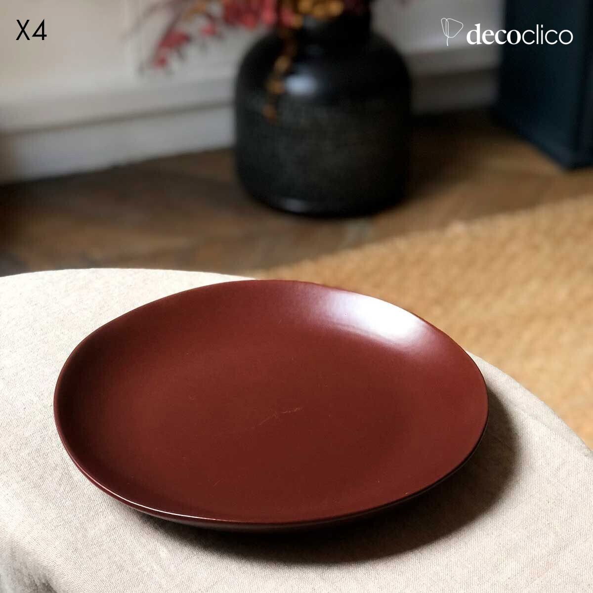 Set of 4 terracotta ceramic dinner plates  Fjord