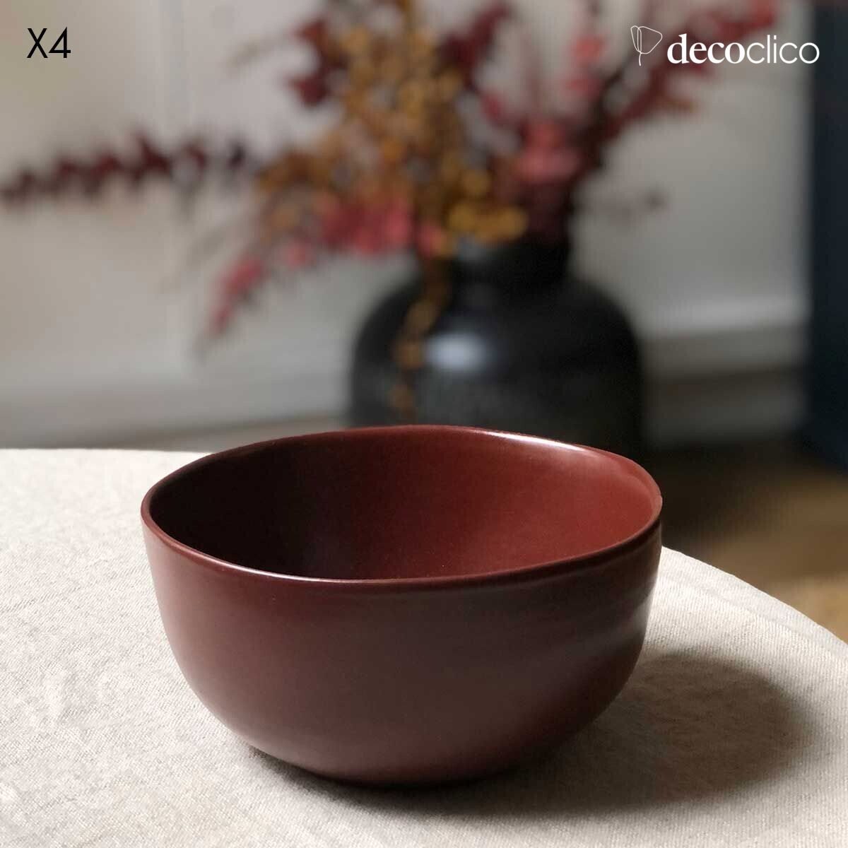 Set of 4 terracotta red ceramic bowls Fjord