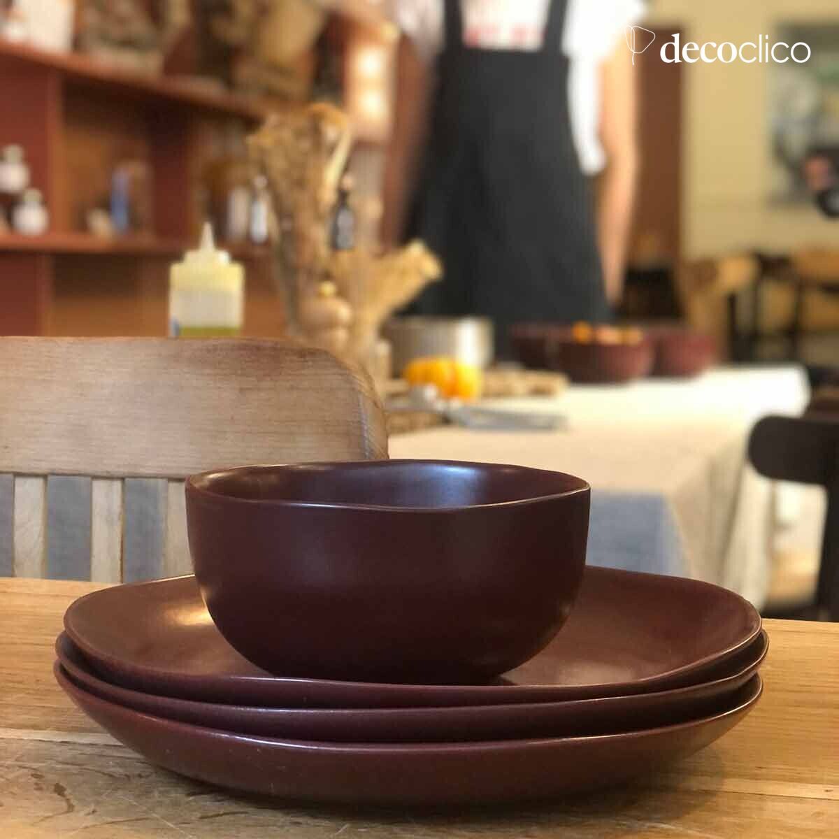 Set of 4 terracotta red ceramic bowls Fjord