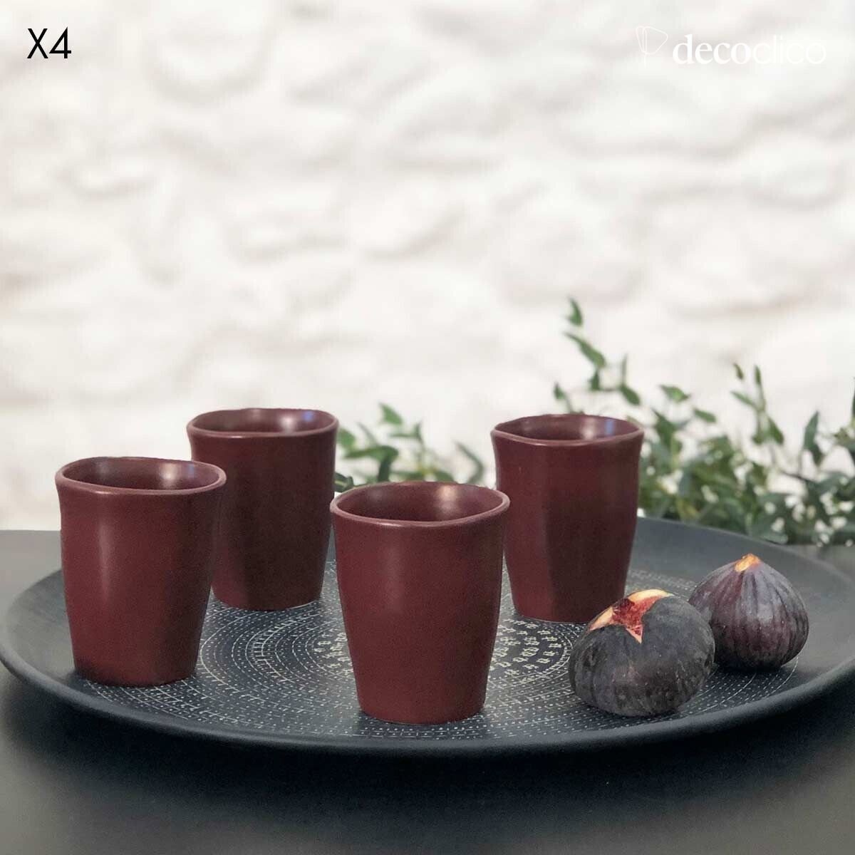 Set of 4 terracotta red ceramic espresso cups Fjord