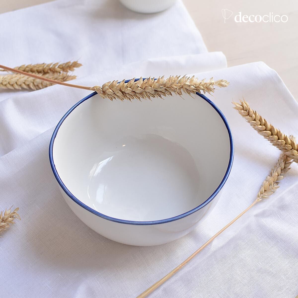 Set of 4 white ceramic bowls with blue edging Baltique