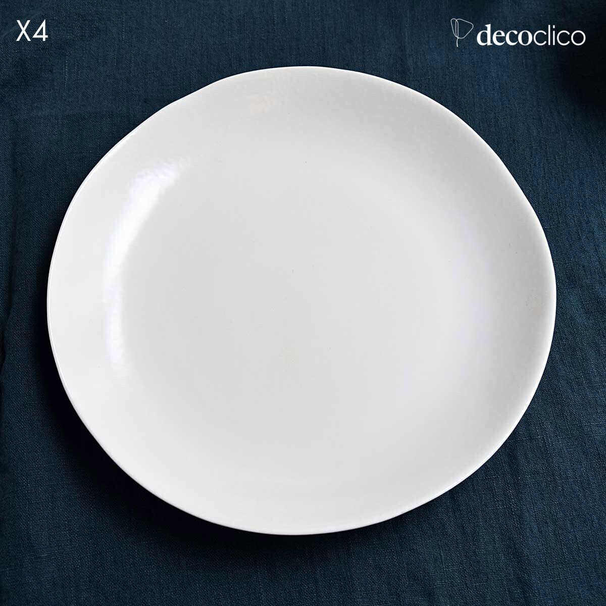 Set of 4 white ceramic dinner plates  Fjord