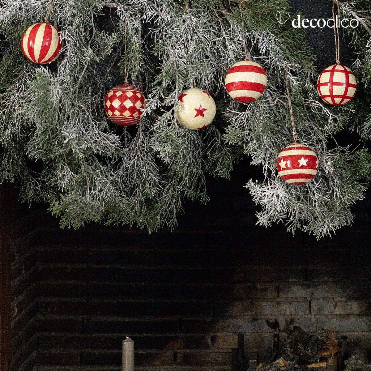 Set of 6 papier-mâché Christmas baubles with motif Cirque