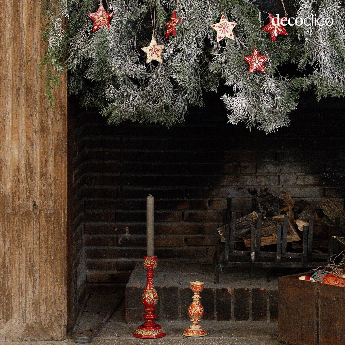 Set of 6 papier-mâché Christmas stars to hang pattern Flocon