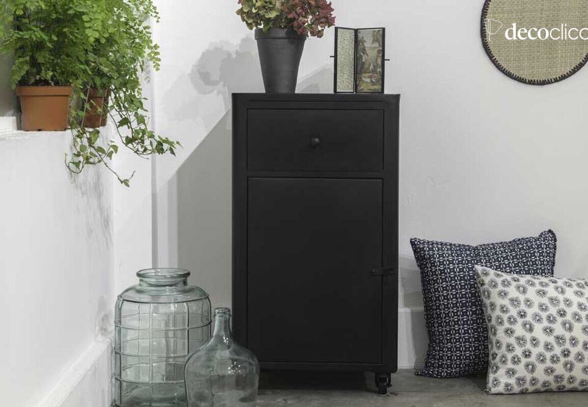 Small buffet 1 door 1 drawer in matt black metal Bonnie