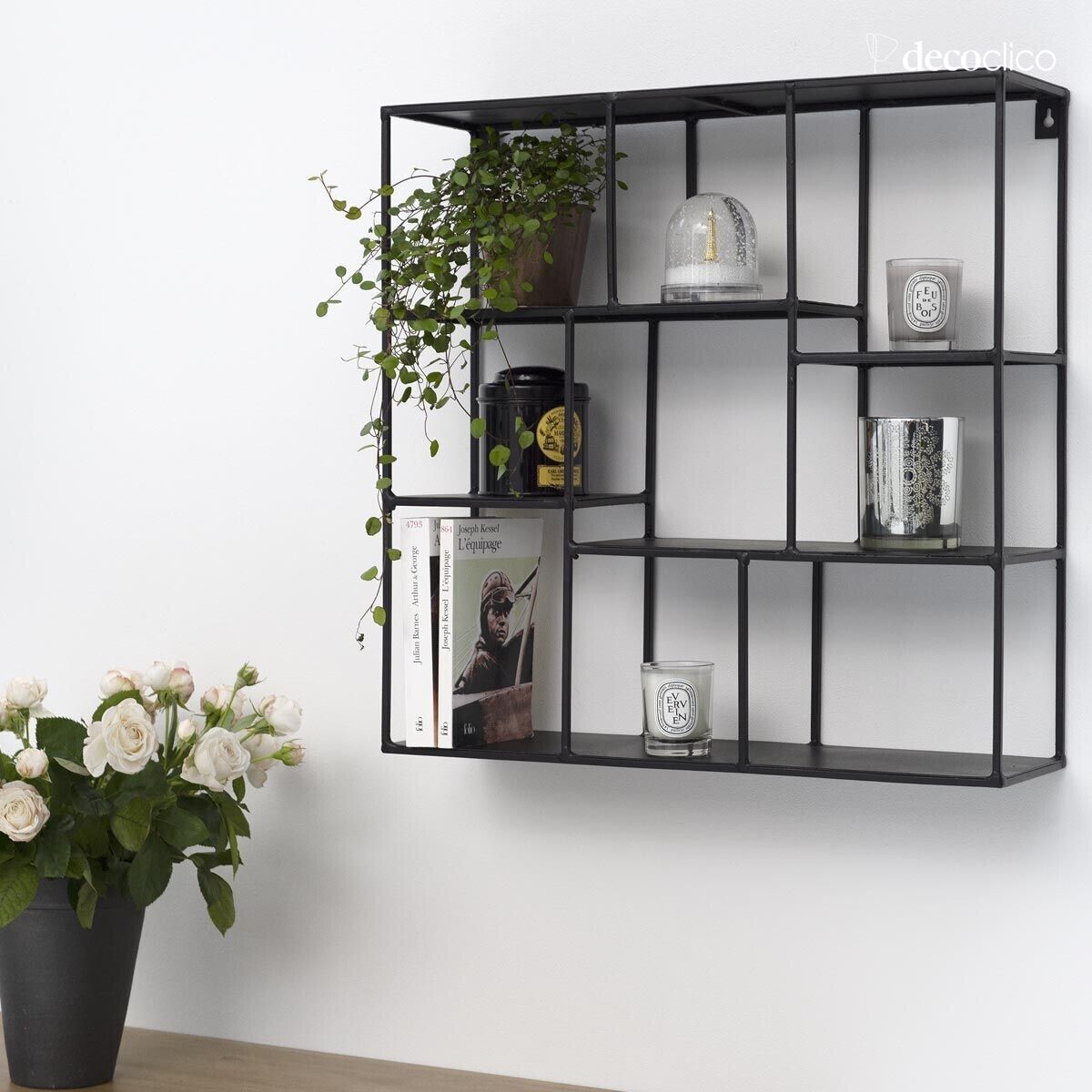 Square wall shelf in matt black wire-look metal - PM Uptown