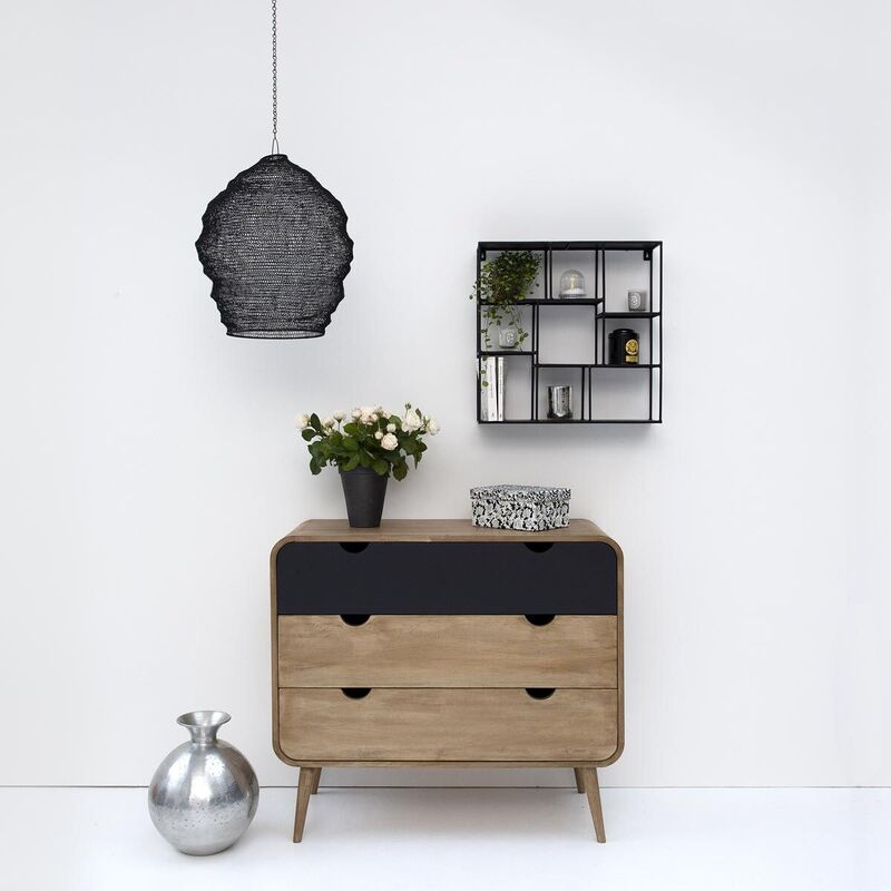 Square wall shelf in matt black wire-look metal - PM Uptown