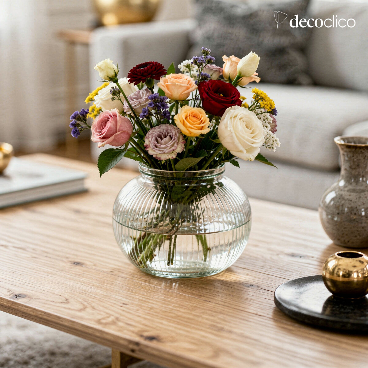 Transparent ridged glass ball vase MKG Natura