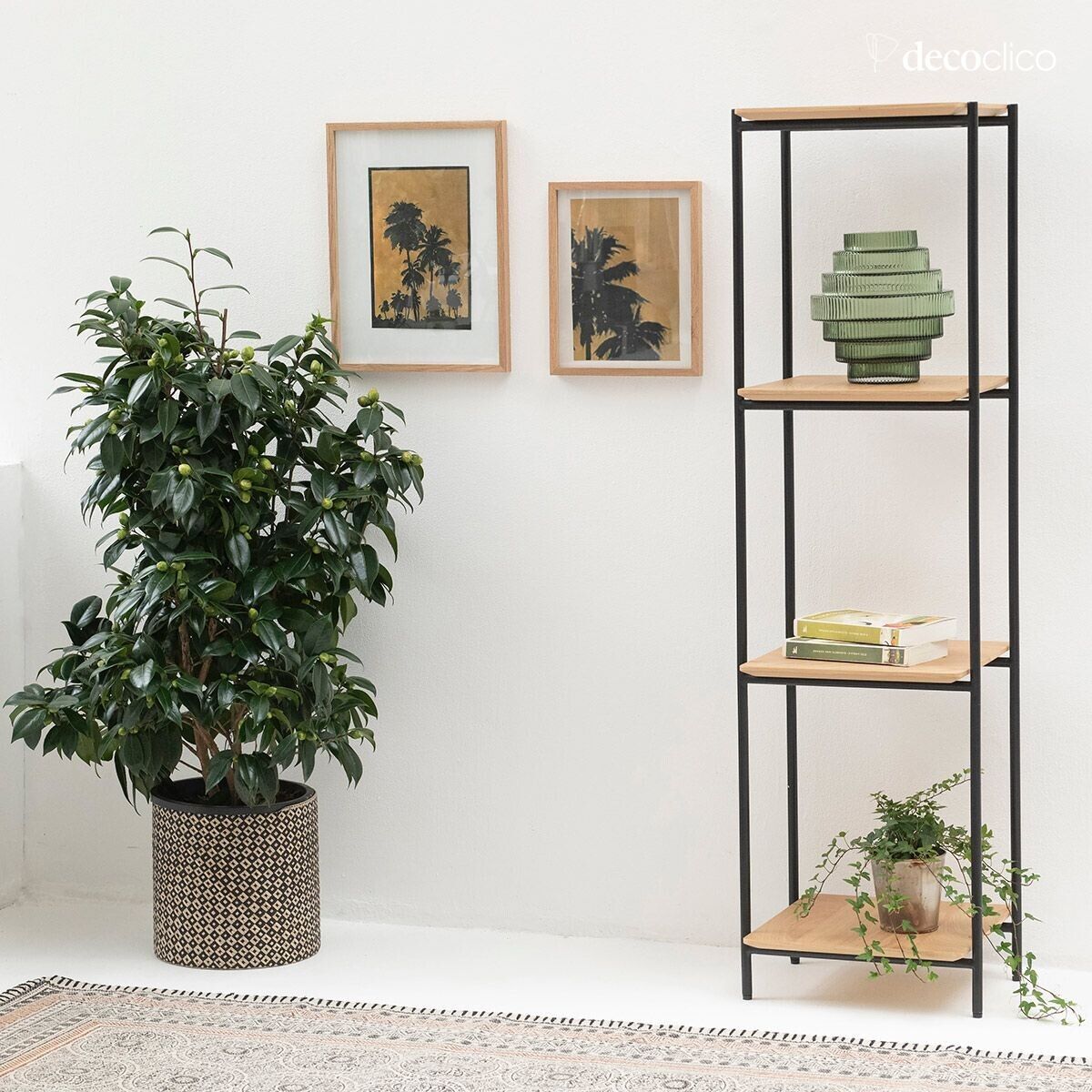 Upper Arne column shelf in oak veneer and matt black metal Lykke