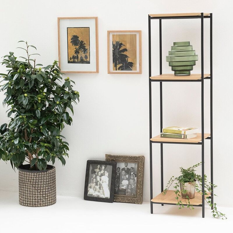 Upper Arne column shelf in oak veneer and matt black metal Lykke