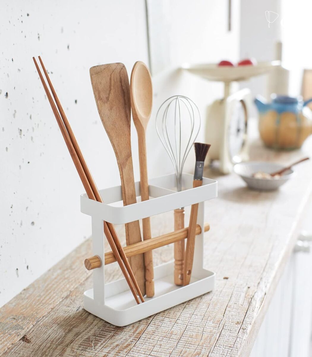 Utensil rack in white steel and natural ash Tosca