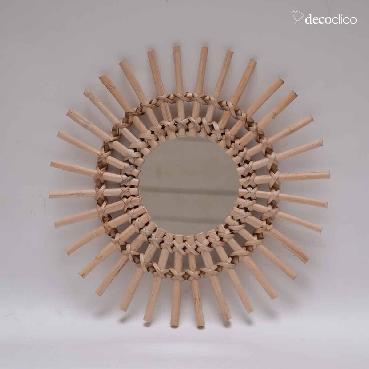 Vintage natural rattan sun mirror 30 cm  Moka