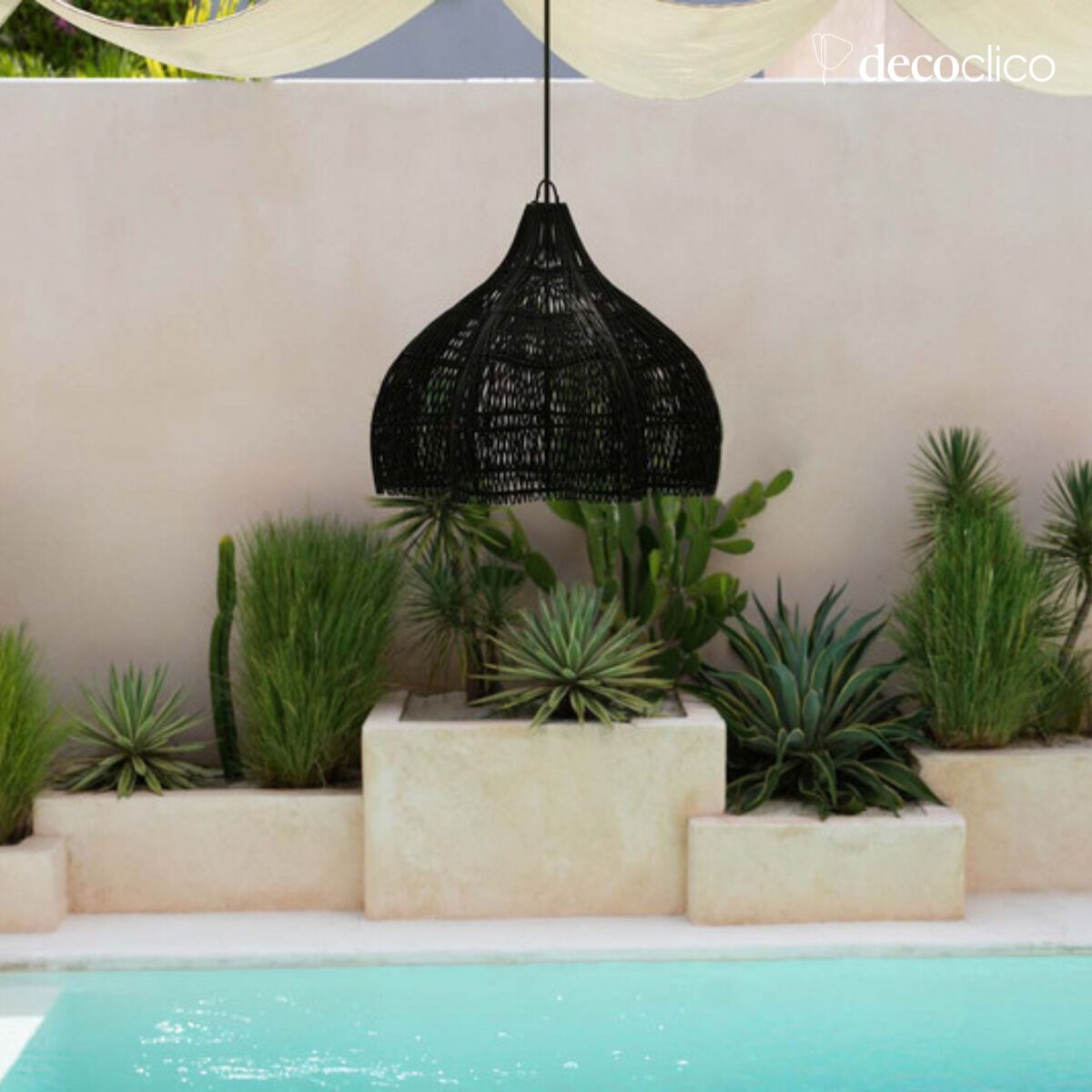 Black rattan suspension lampshade Whipped