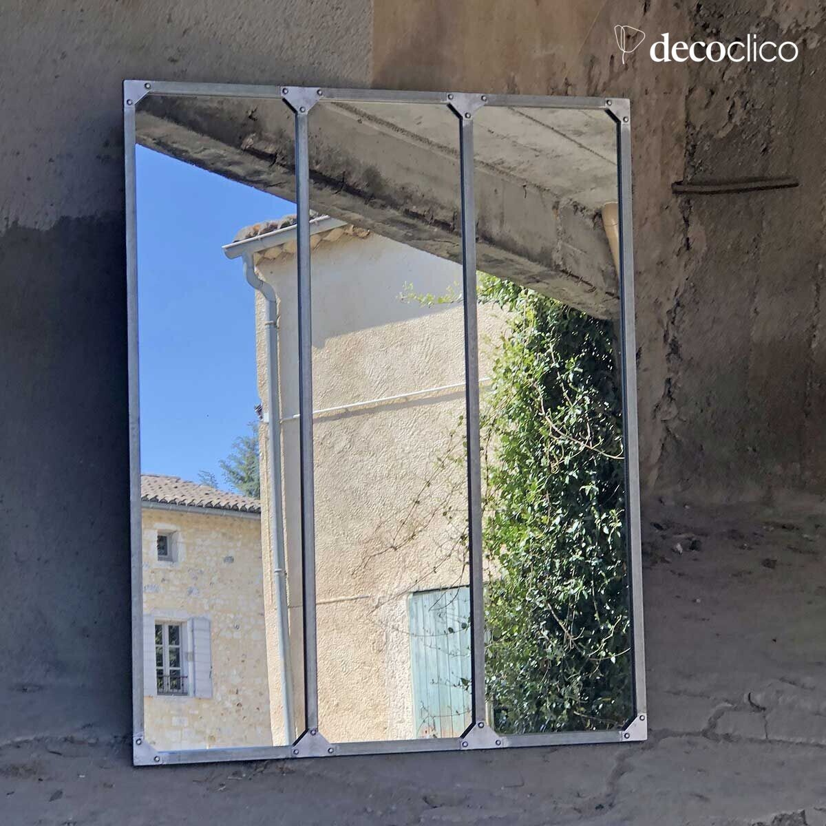 XL glass-fronted mirror, rectangular, zinc-finish metal, 95 x 120  Brick