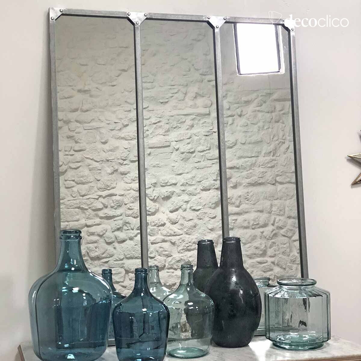 XL glass-fronted mirror, rectangular, zinc-finish metal, 95 x 120  Brick