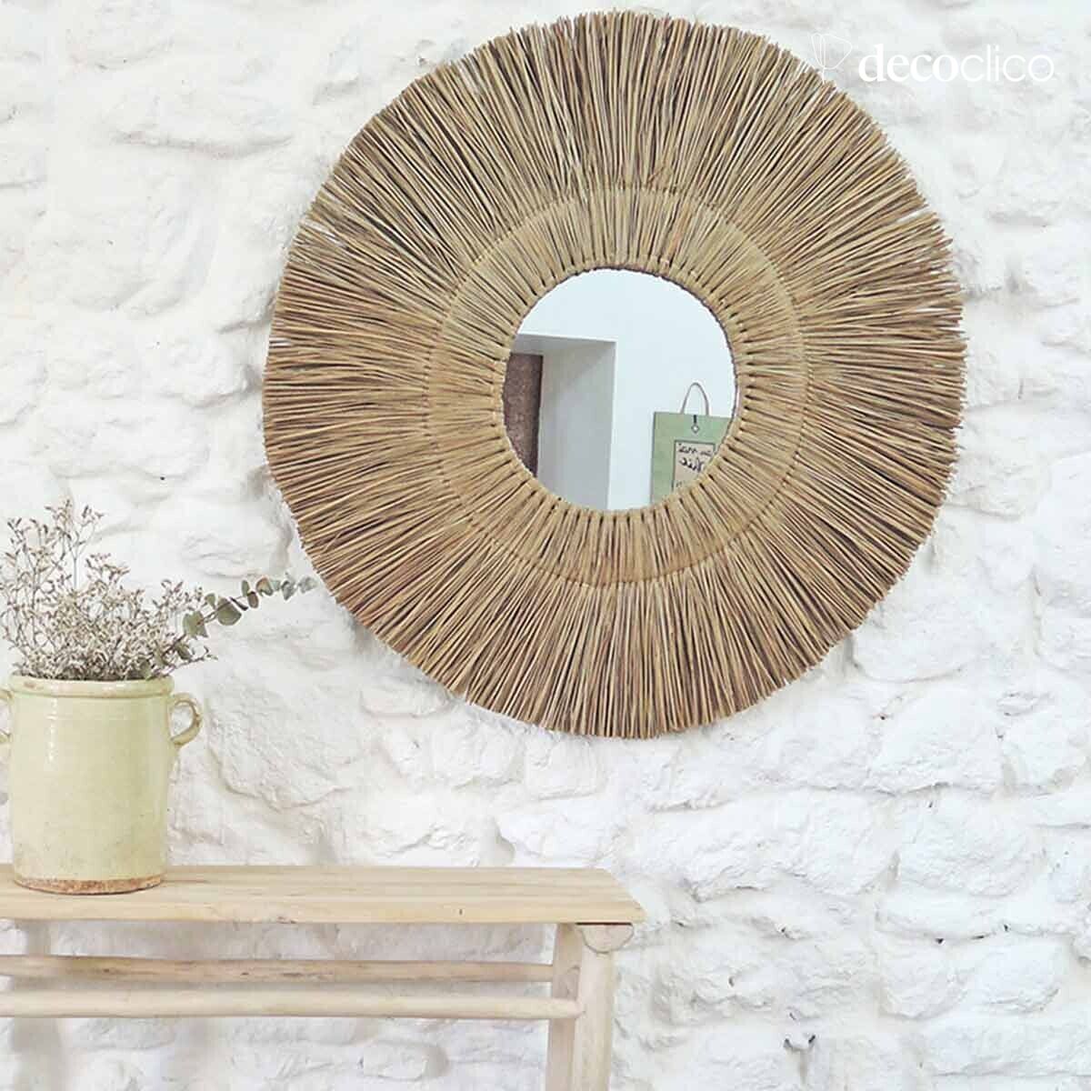 XL round mirror in 90 cm mendong straw  Sumba