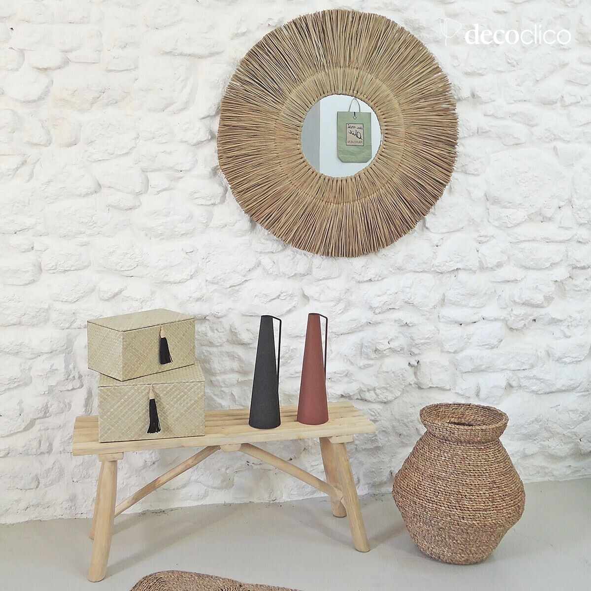 XL round mirror in 90 cm mendong straw  Sumba