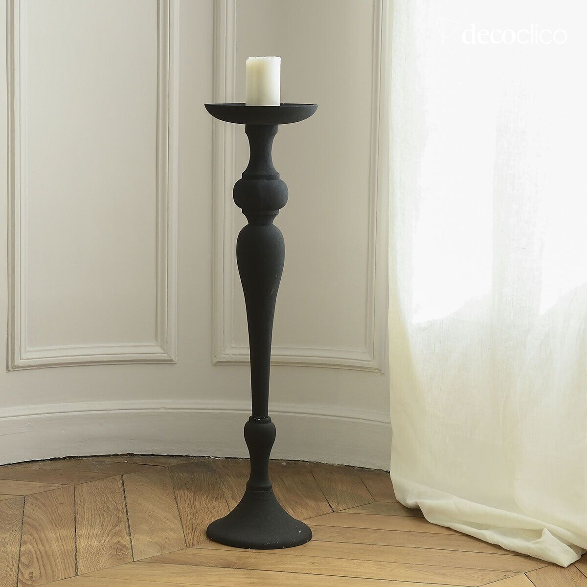 XXL tall black metal candlestick H 72 cm Tosca